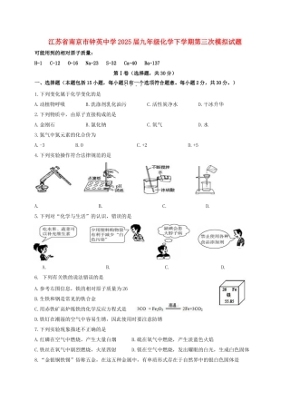 九年级化学下学期第三次模拟试题