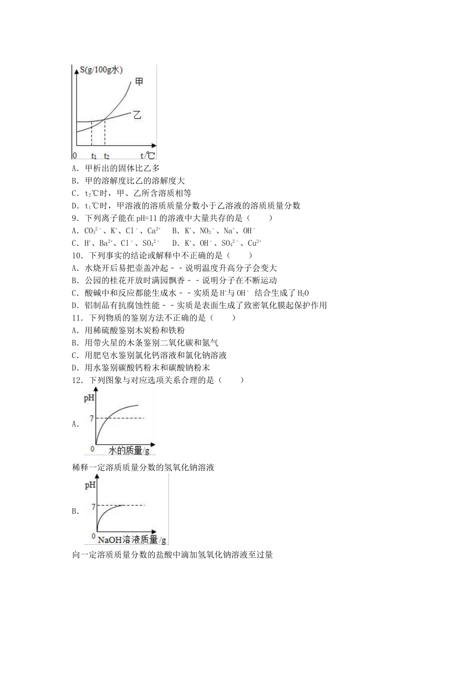 九年级化学下学期调研试卷含解析_第2页