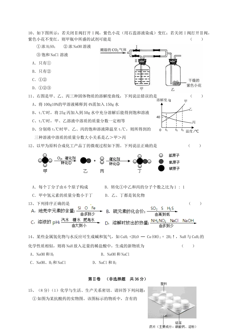 九年级化学下学期阶段性检测无答案_第2页