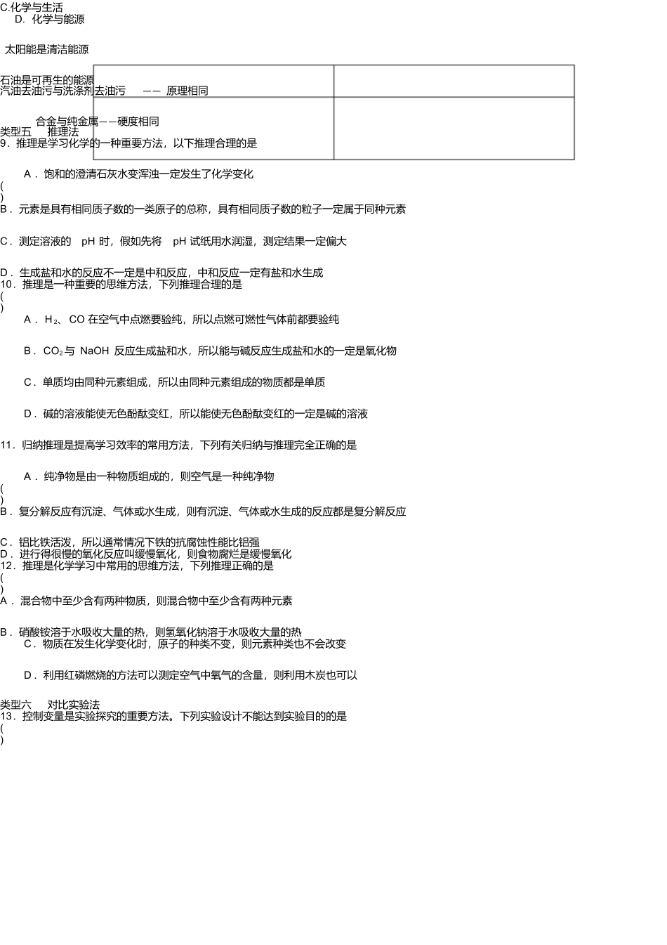 九年级化学专题四化学思想方法的应用习题练习(包含_第3页