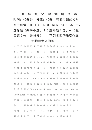 九年级化学期末试卷鲁教版有答案