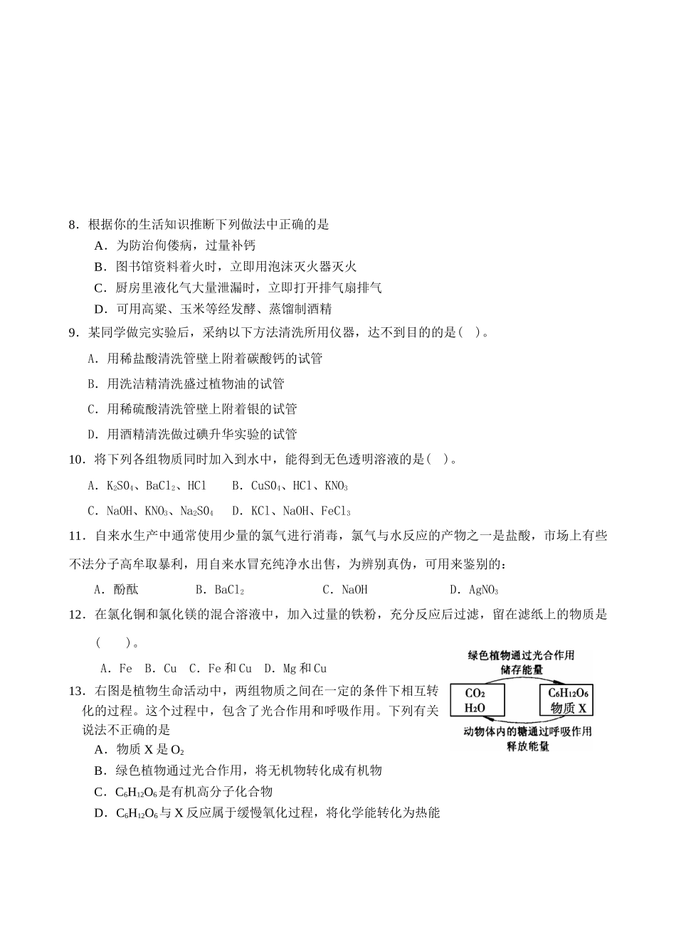 九年级化学模拟试卷_第2页