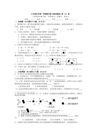 九年级化学第一学期期末复习测试题第4章