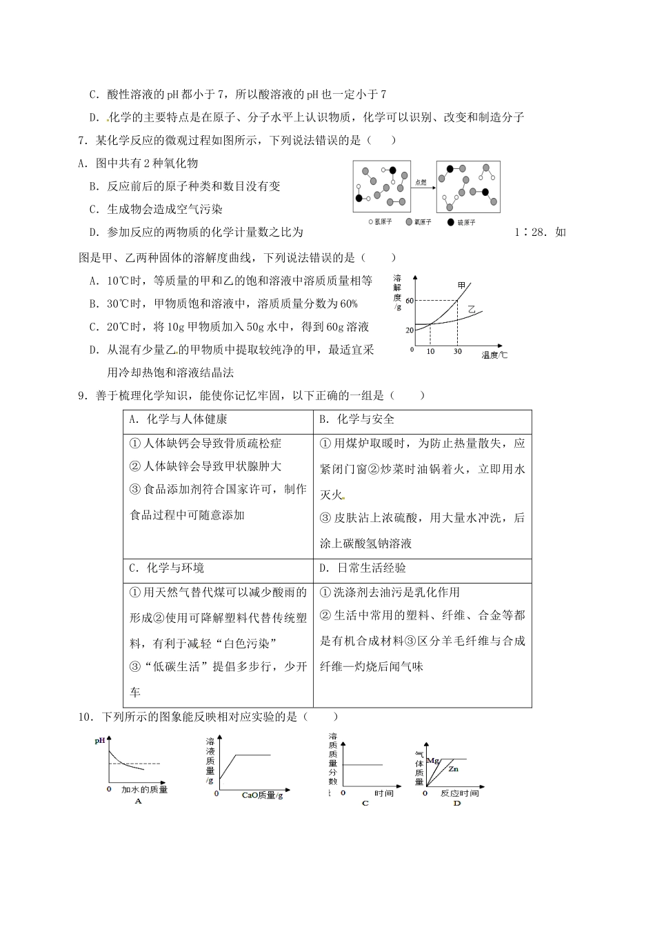 九年级化学第八次形成性测试试题-沪教版_第2页