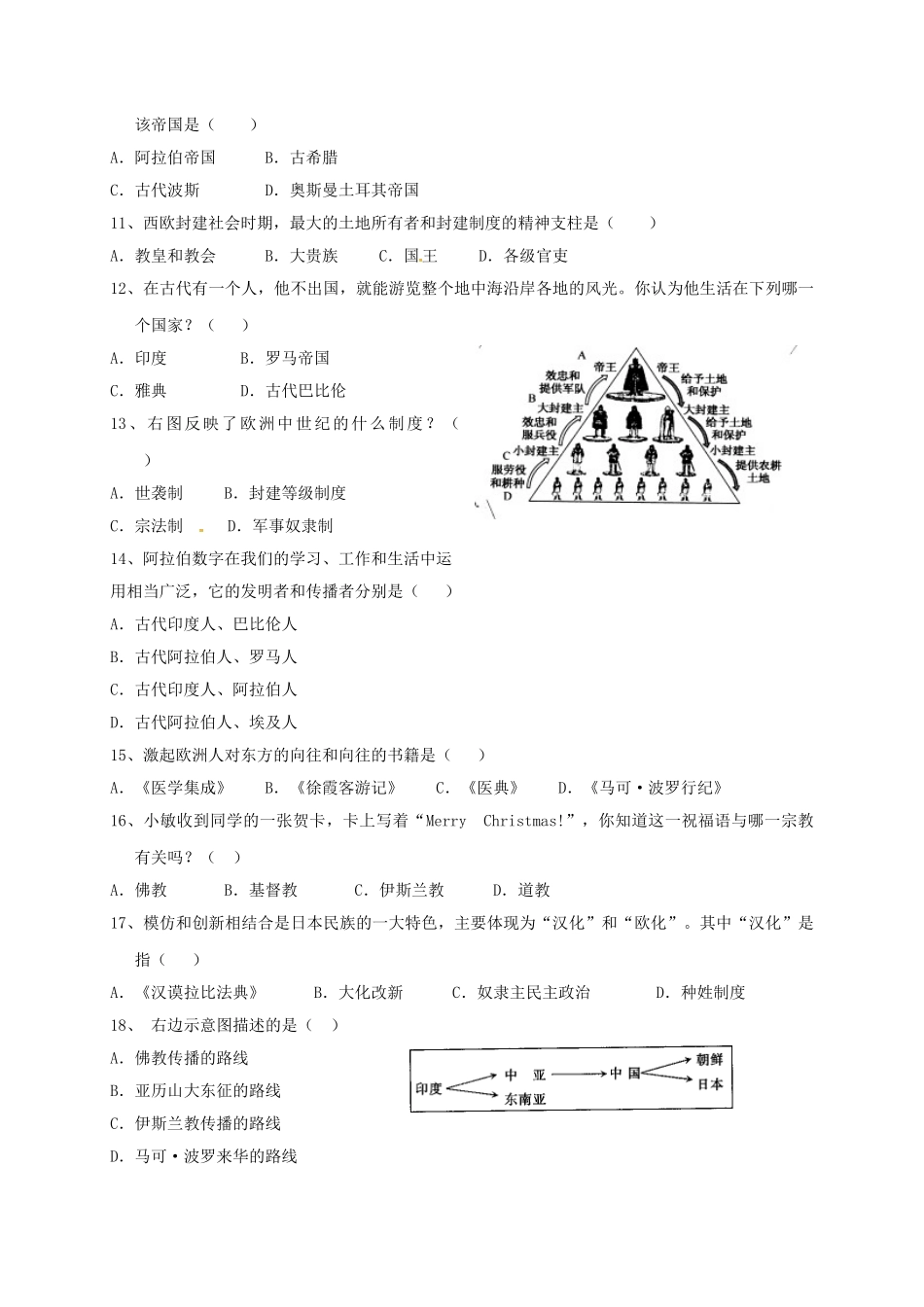 九年级历史11月月考试题3_第2页