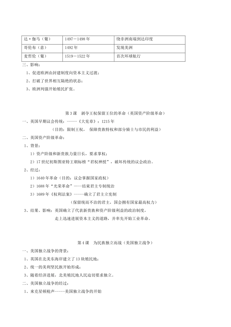 九年级历史上册-每课知识点总结复习-北师大版1_第2页