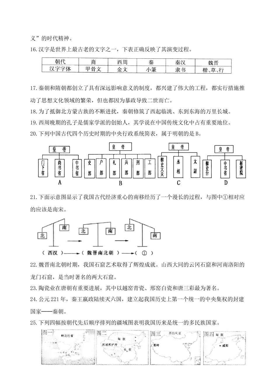 九年级历史上学期阶段性复习试卷9中国古代史判断题专题_第2页