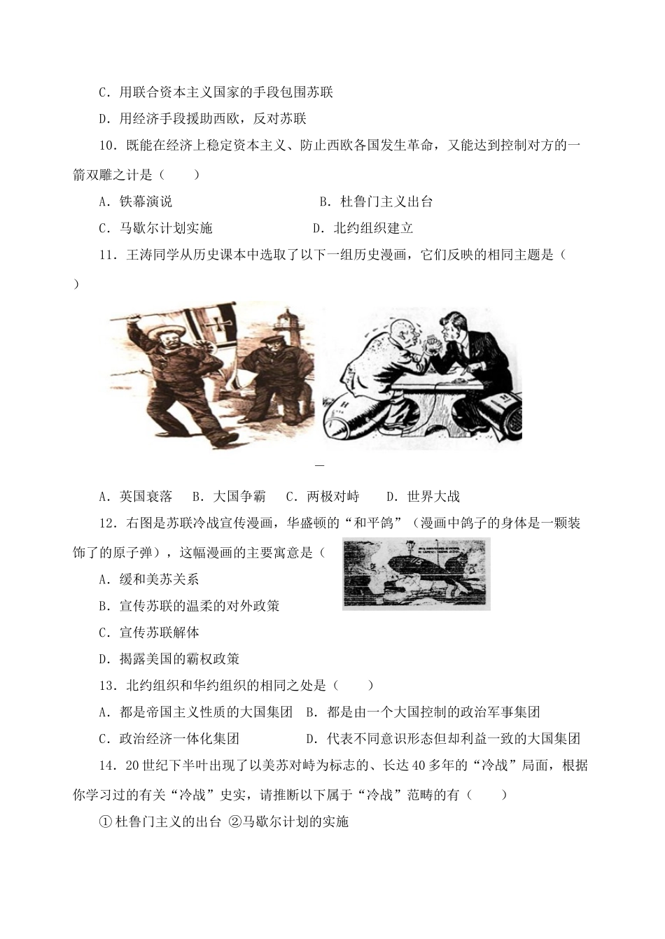九年级历史下册---冷战中的对峙习题3无答案-新人教版1_第2页