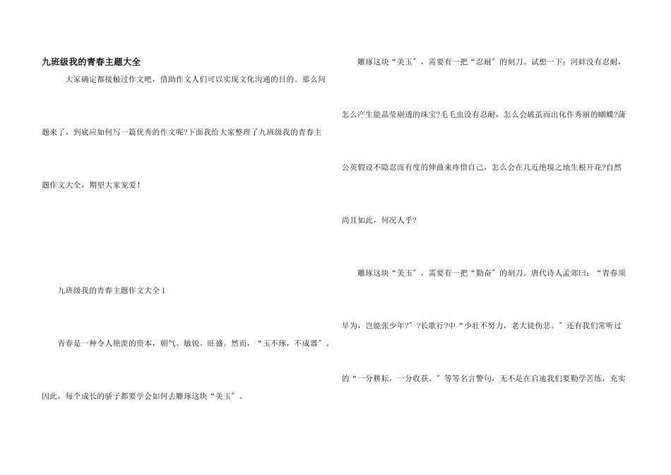 九年级我的青春主题大全_第1页