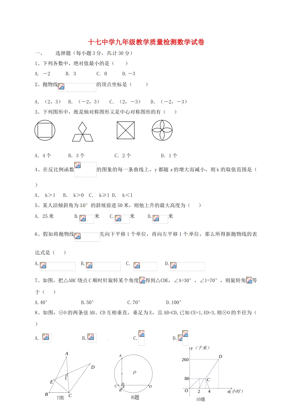九年级数学11月月考试题-新人教版2_第1页
