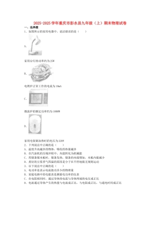 九年级物理上学期期末试卷-新人教版94