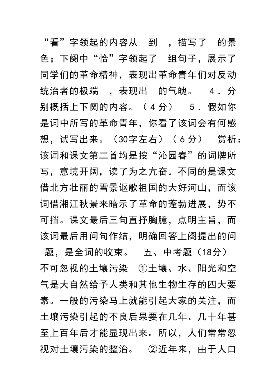 九年级语文词两首同步练习及答案_第3页