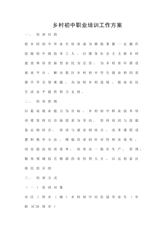 乡村初中职业培训工作方案精品策划方案