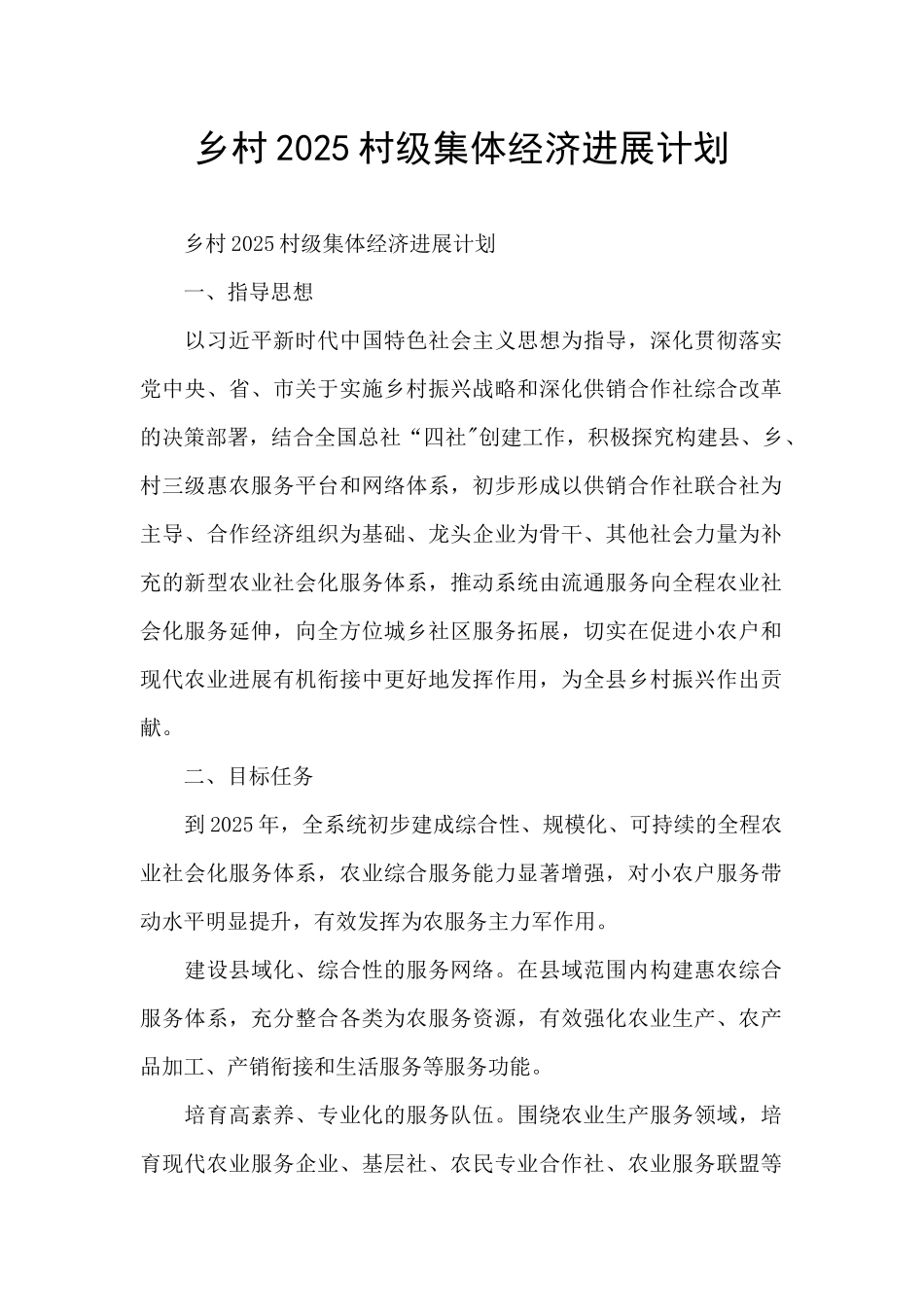 乡村2025村级集体经济发展计划_第1页