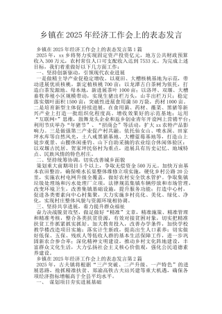 乡镇在2025年经济工作会上的表态发言