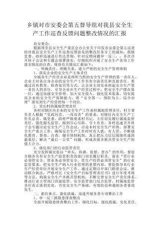 乡镇对市安委会第五督导组对我县安全生产工作巡查反馈问题整改情况的汇报
