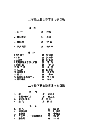 二年级上下册古诗背诵