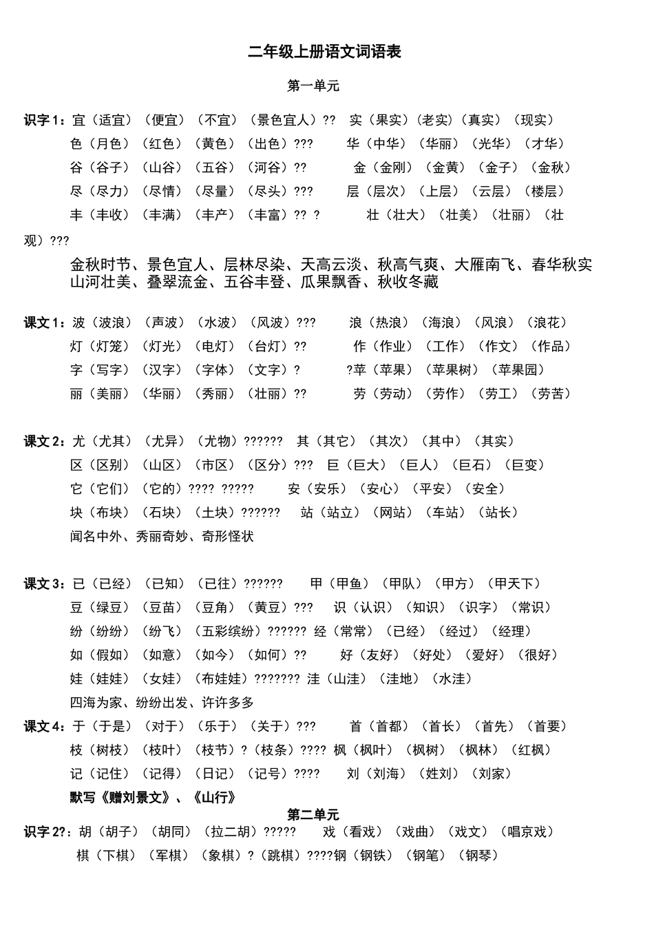 二年级上册语文听写词语表_第1页