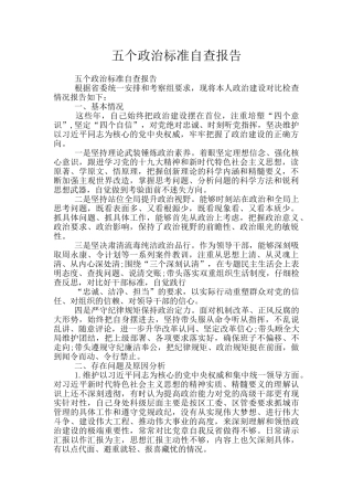 五个政治标准自查报告