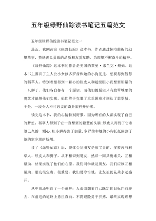 五年级绿野仙踪读书笔记五篇范文