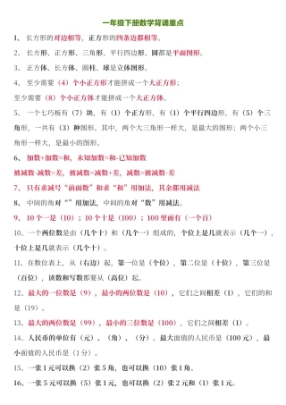 人教版一年级下册数学背诵重点