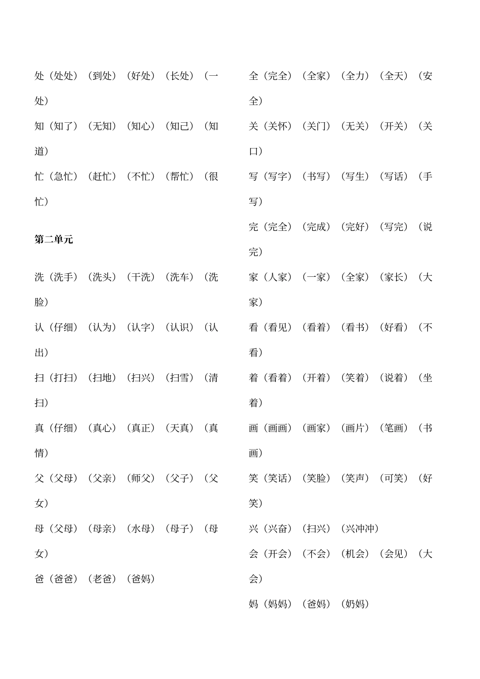 人教版一年级下册语文全册生字组词_第2页