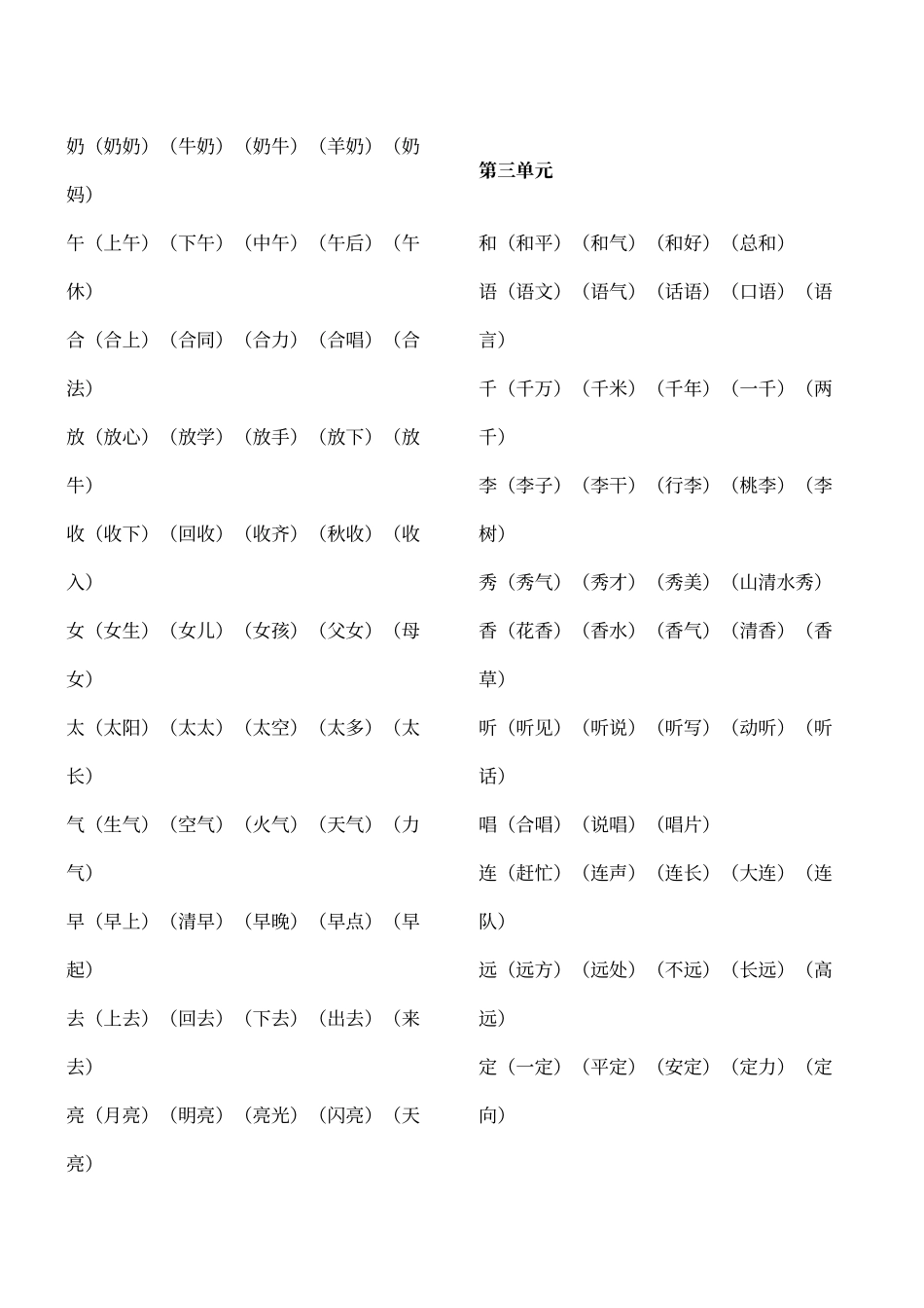 人教版一年级下册语文全册生字组词_第3页