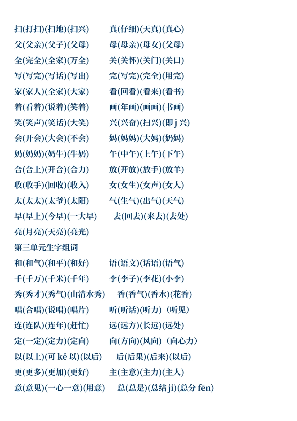 人教版一年级下册语文生字表二组词_第2页