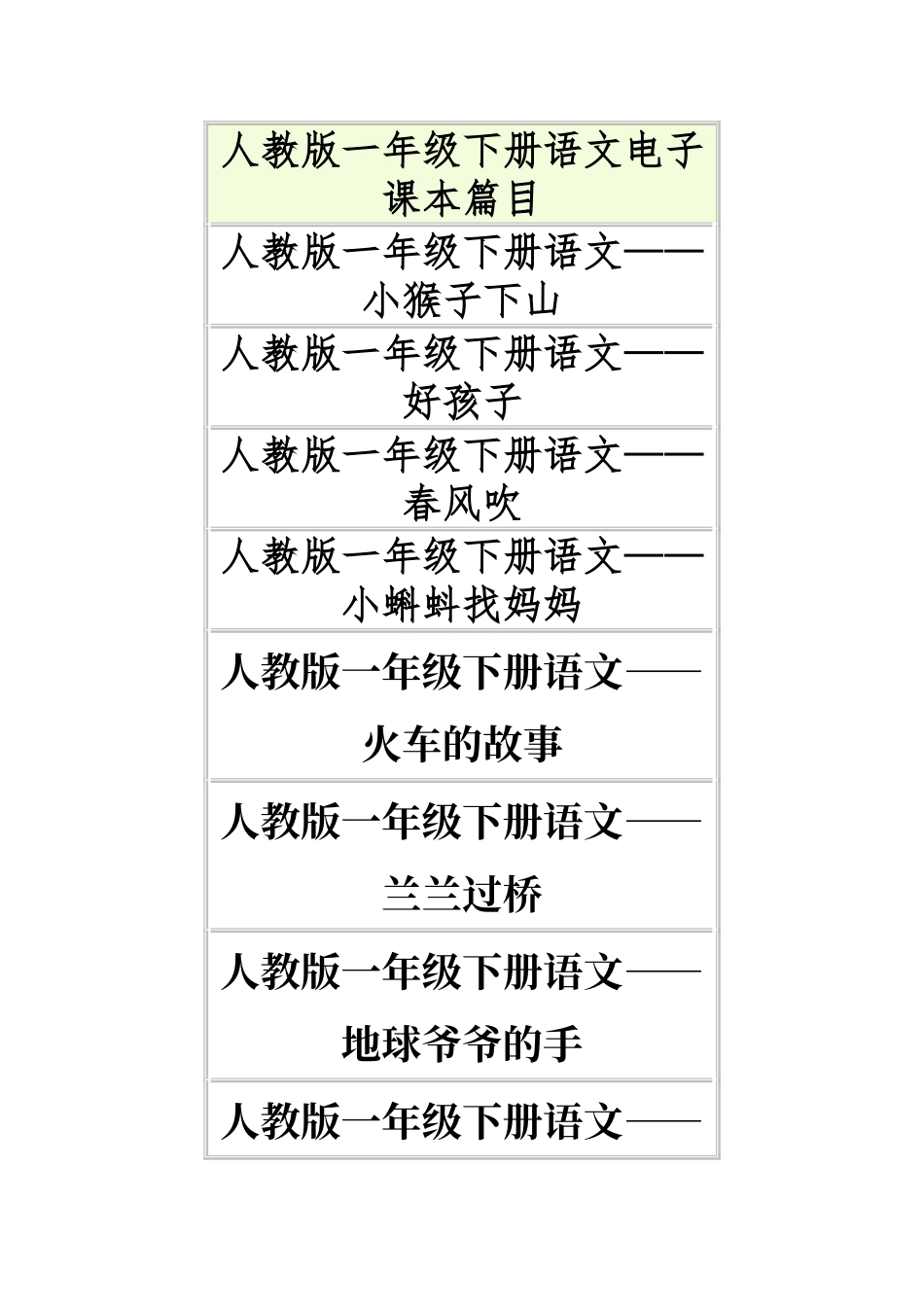 人教版一年级下册语文电子课本篇目_第1页