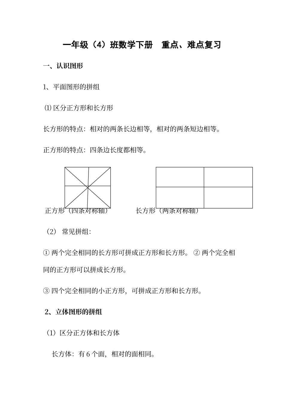 人教版一年级数学下册重点难点_第1页