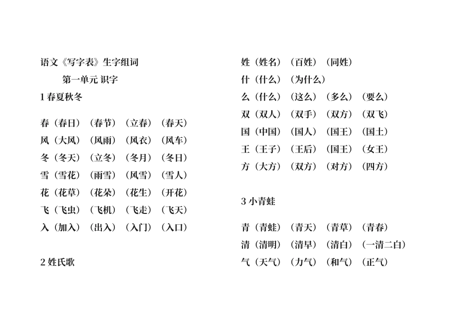 人教版一年级语文下册生字组词_第1页