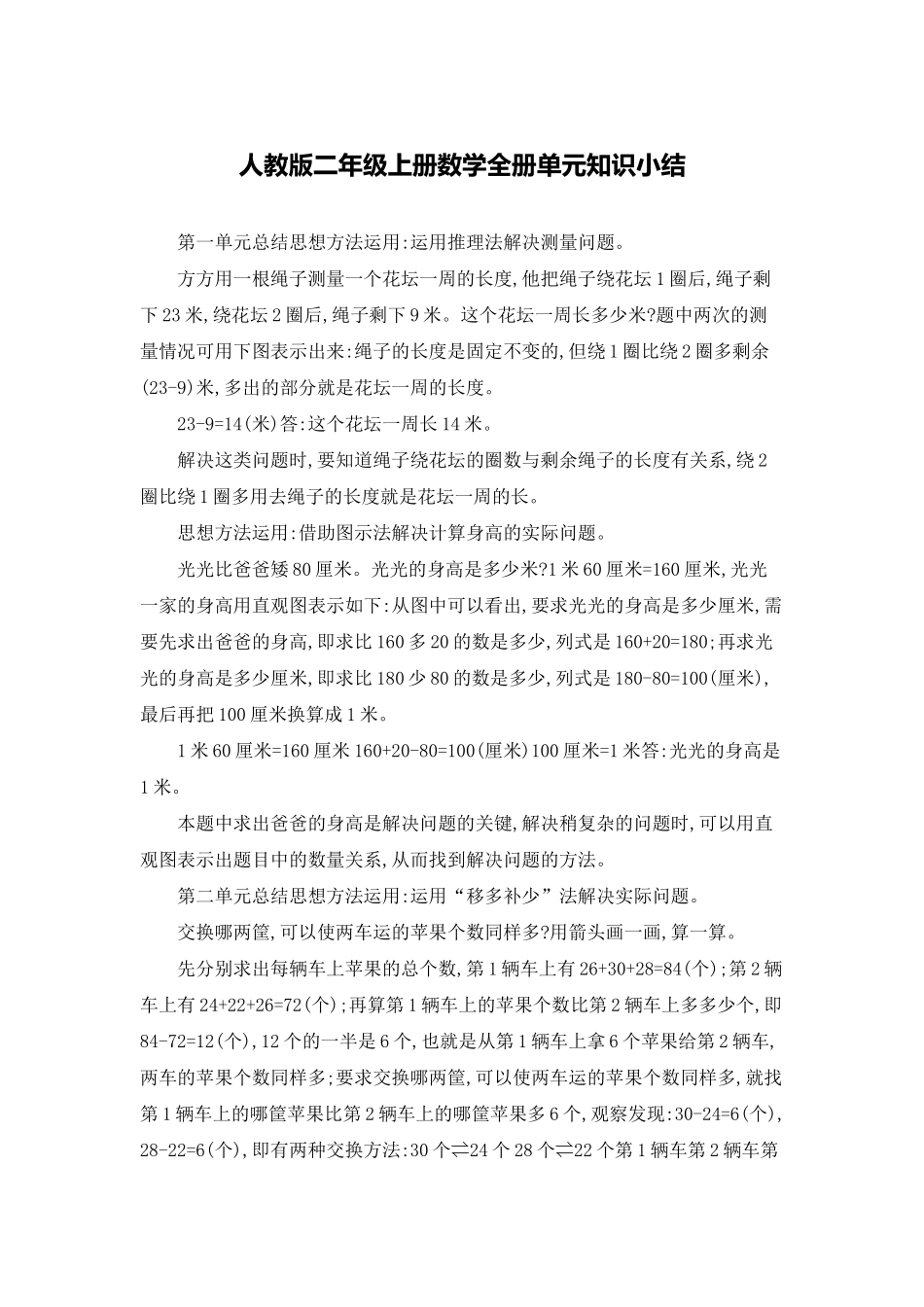 人教版二年级上册数学全册单元知识小结_第1页