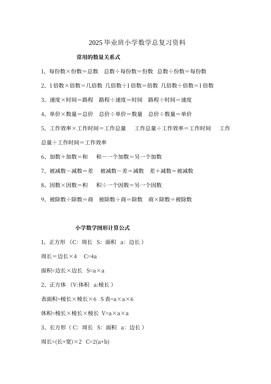 人教版小学六年级数学公式大全_第1页