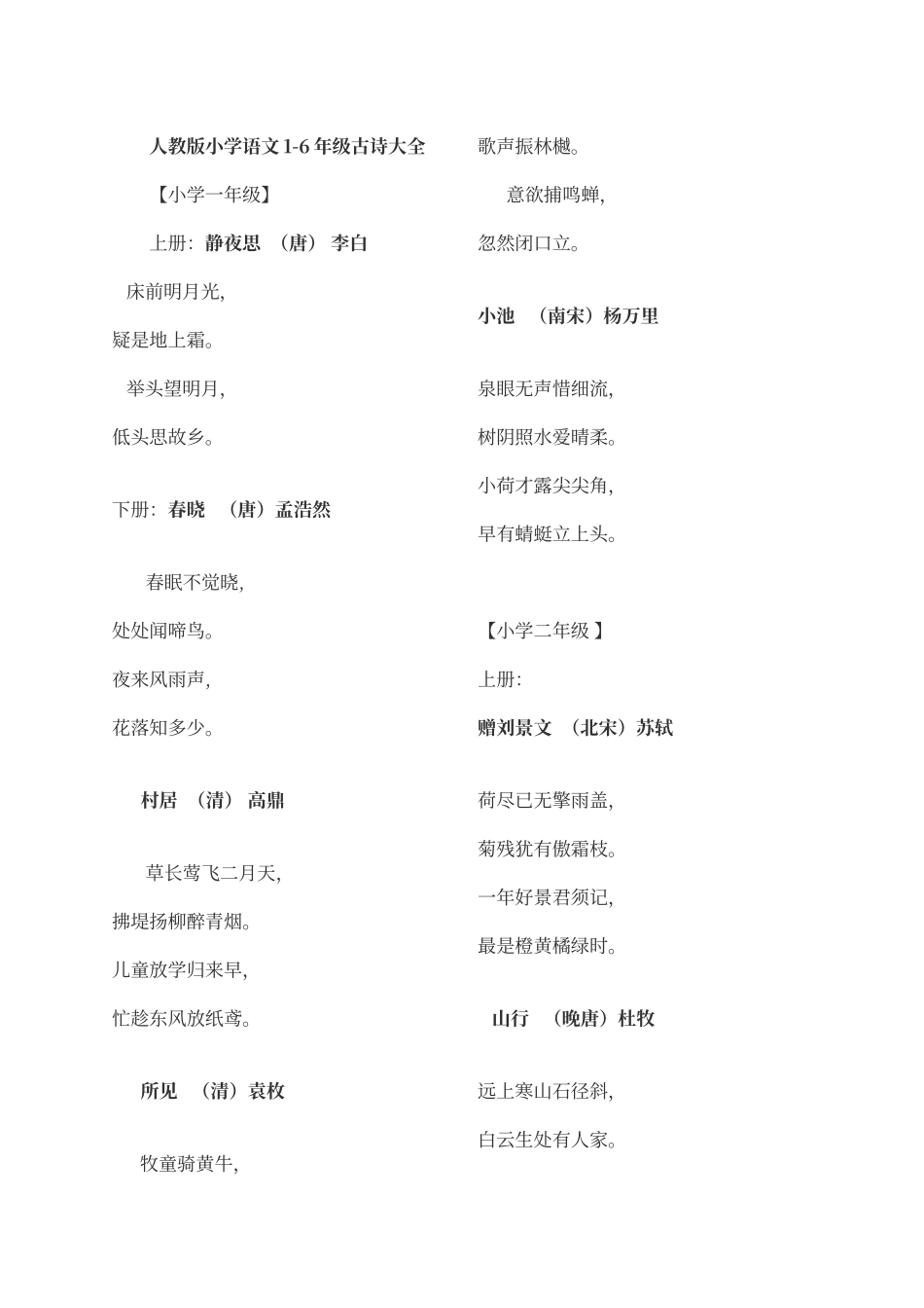 人教版小学语文1-6年级古诗大全_第1页