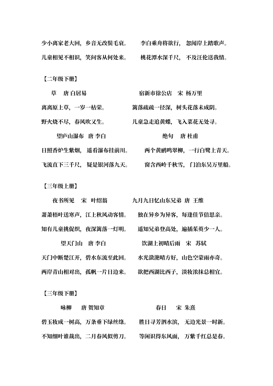 人教版小学语文一到六年级课本古诗词集锦_第2页