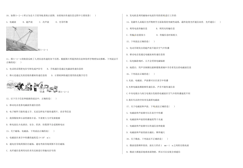 人教版物理九年级第二十一章信息传递综合检测卷_第2页