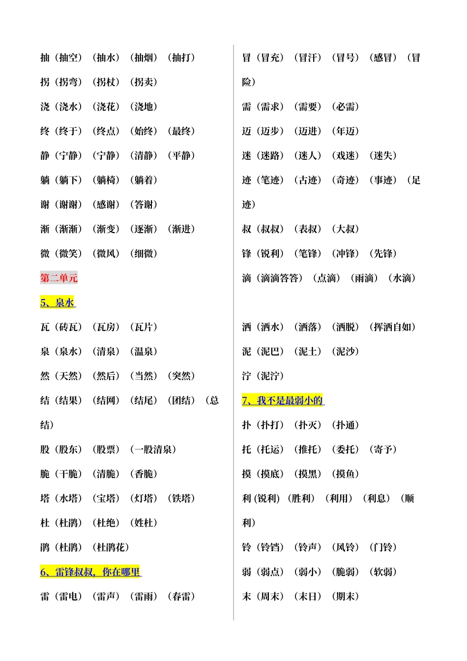 人教版语文二年级下册生字组词_第2页