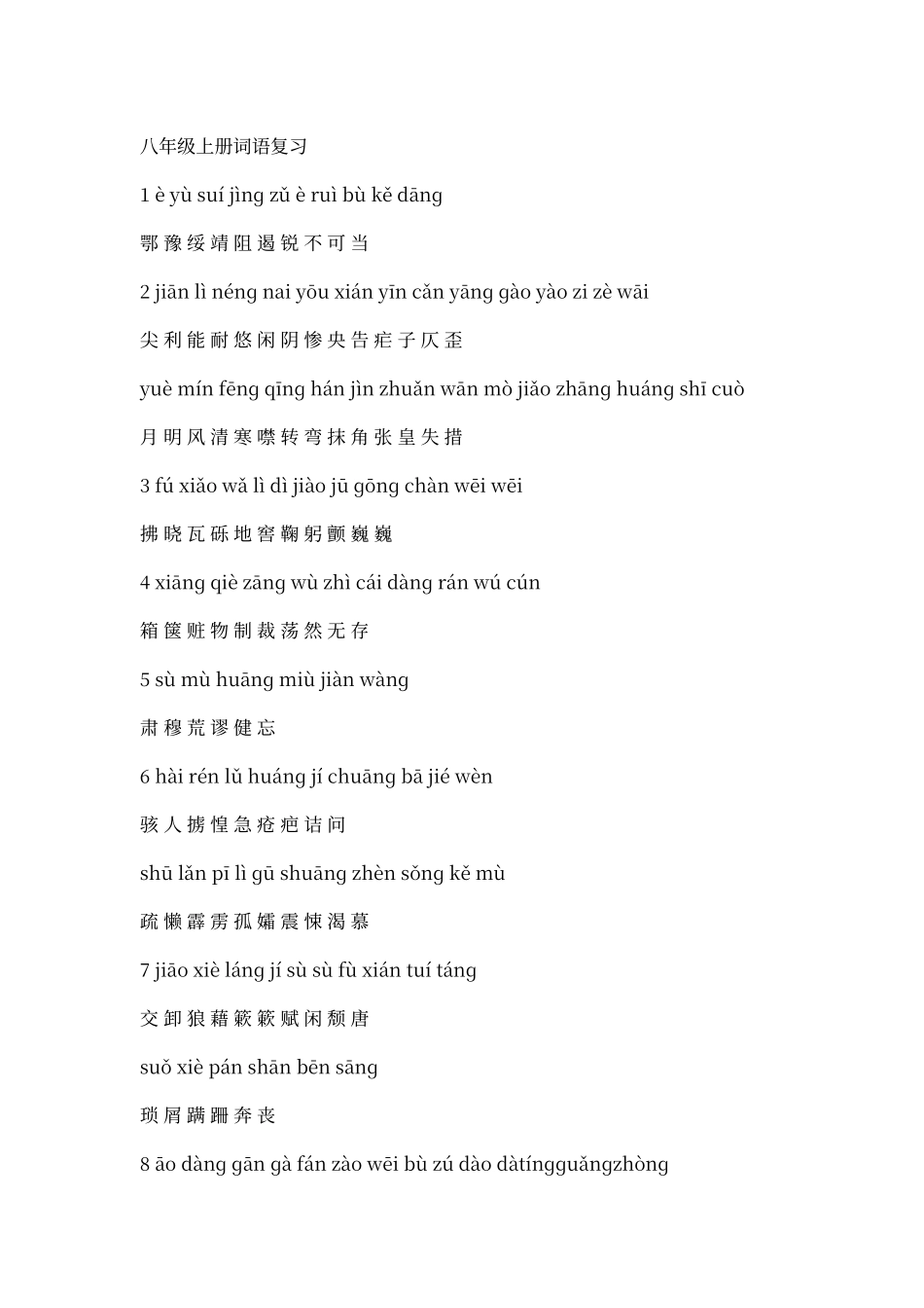 人教版语文八年级上册词语复习_第1页
