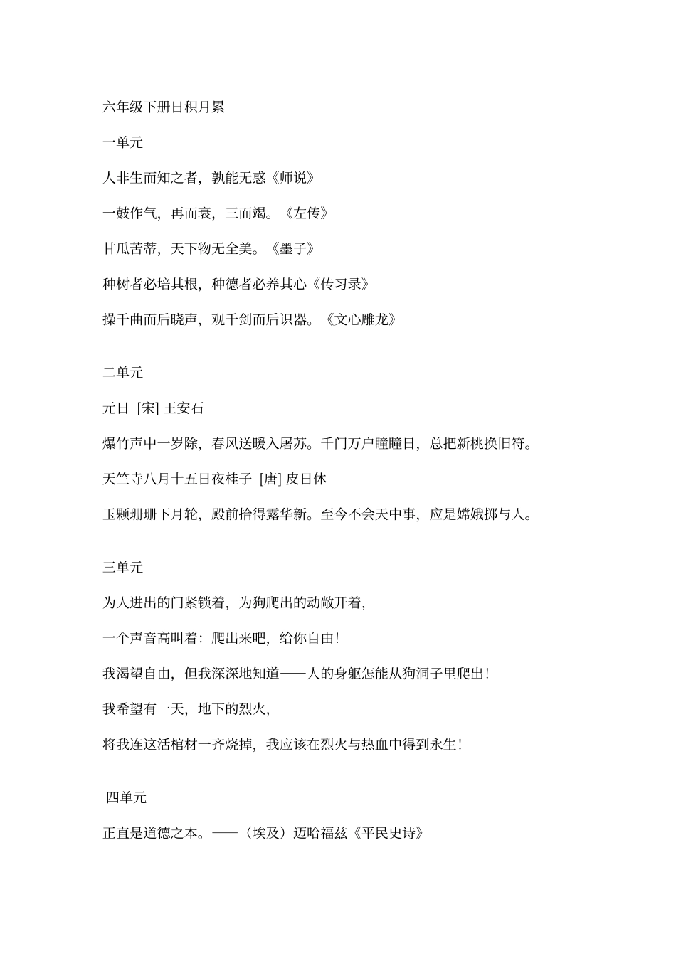 人教版语文六年级下册日积月累_第1页