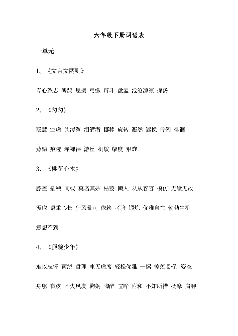 人教版语文六年级下册词语汇总_第1页