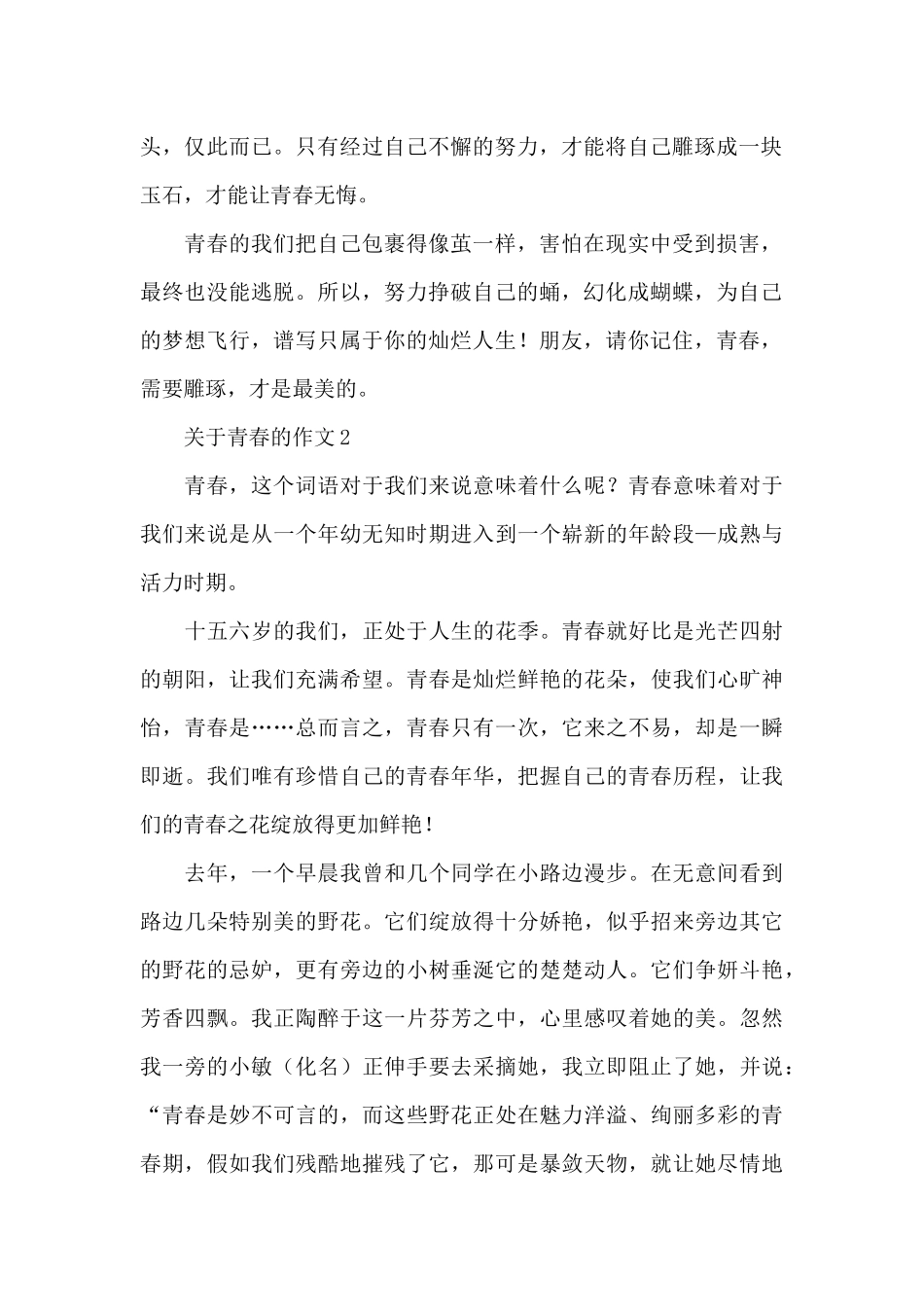 以青春为话题的优秀范文_第2页