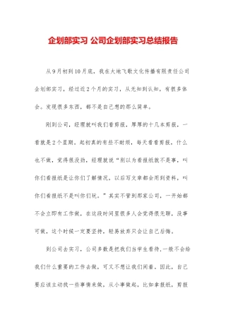 企划部实习-公司企划部实习总结报告