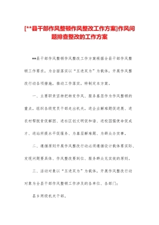 作风问题排查整改的工作方案