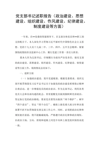 党支部书记述职报告