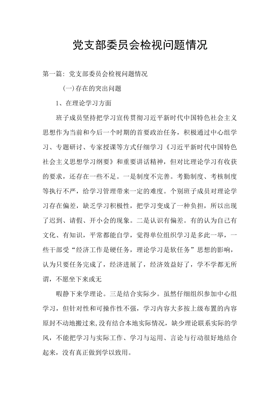 党支部委员会检视问题情况_第1页