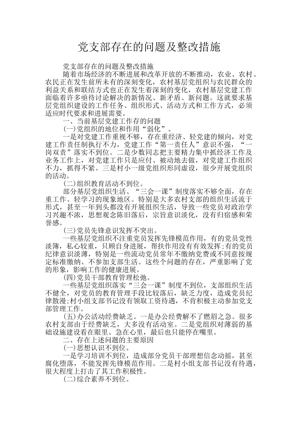 党支部存在的问题及整改措施_第1页