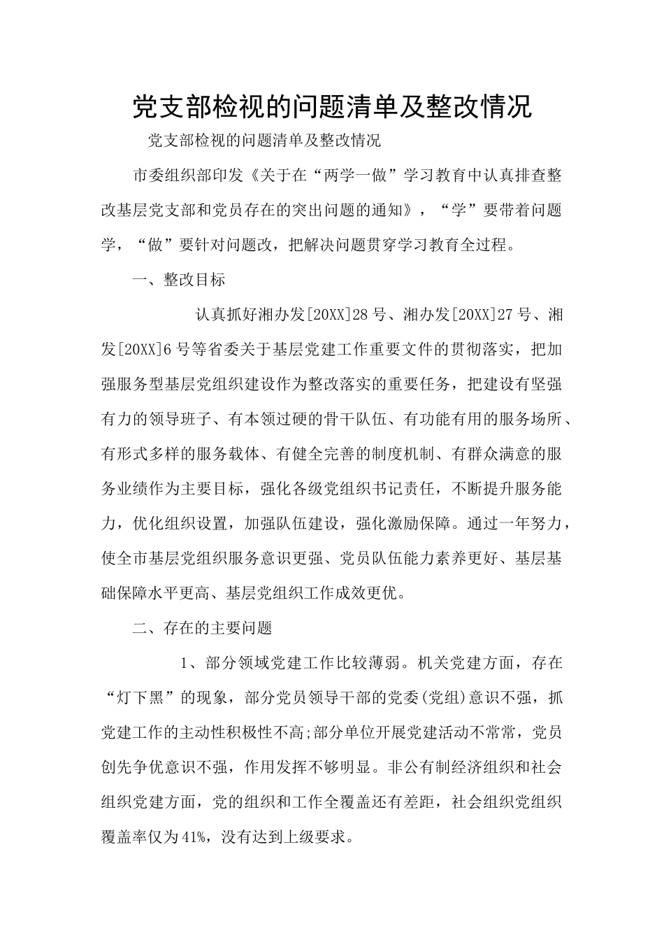 党支部检视的问题清单及整改情况_第1页