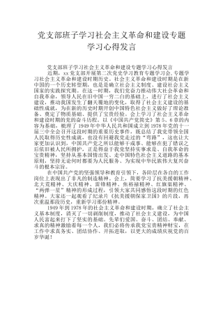 党支部班子学习社会主义革命和建设专题学习心得发言