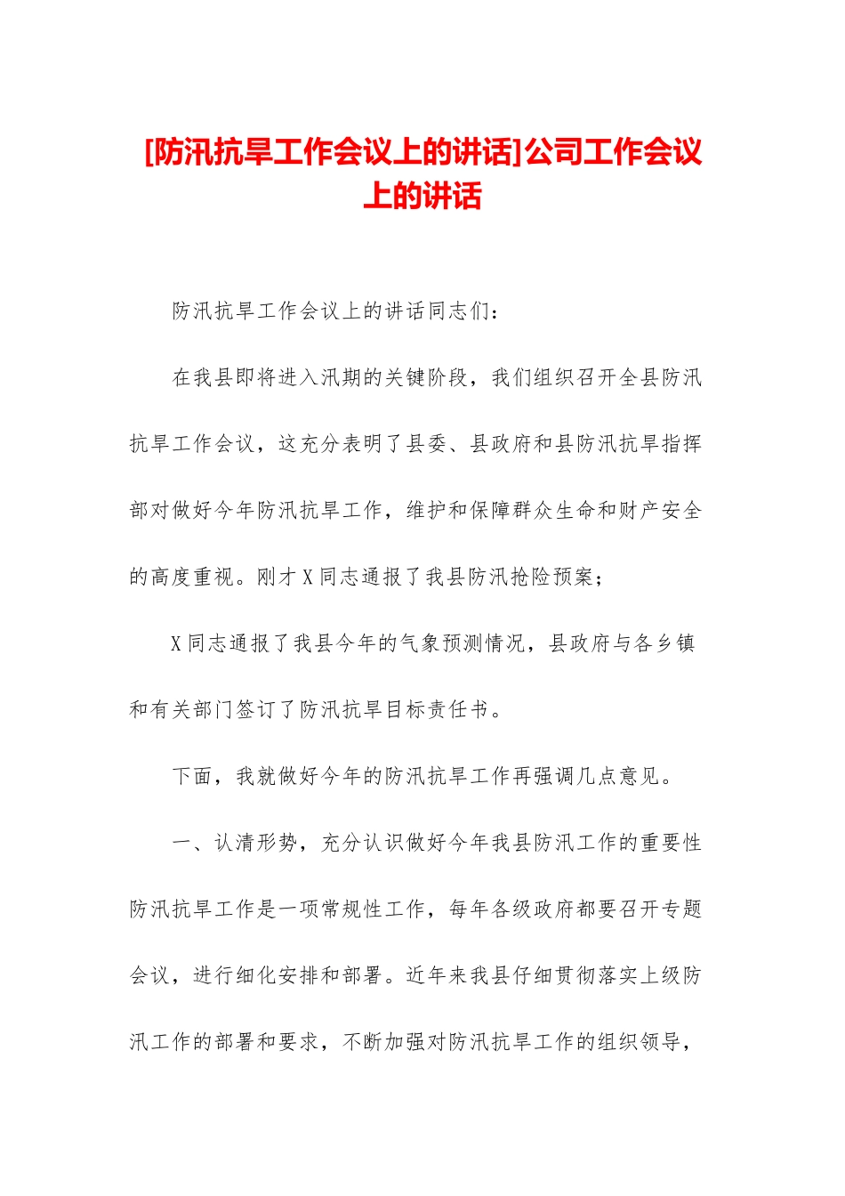 公司工作会议上的讲话_第1页