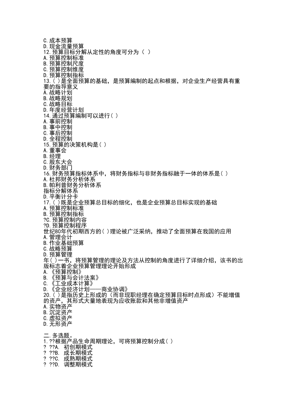公司全面预算管理试题_第2页